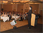 College of Business and Economics Dean Anil Puri presenting at the Economic Forecast Conference