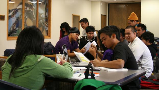 Students gather in the Titan Student Union to study.