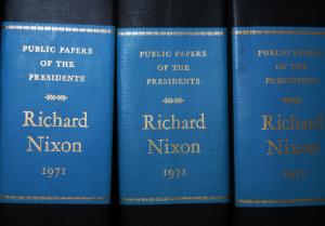 binders holding the speeches of Richard Nixon