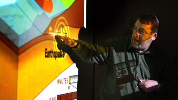 David Bowman gives a presentation on earthquakes.