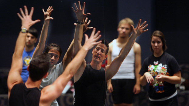 CSUF alumnus dances with students from his alma mater.