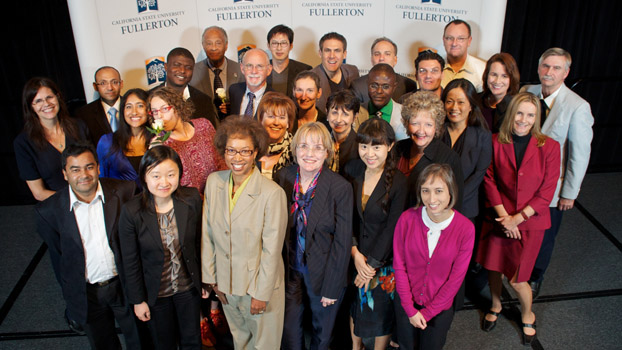 President Gordon with faculty who have served the campus for five years.