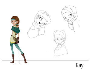 colored drawing of animate character “Kay.”