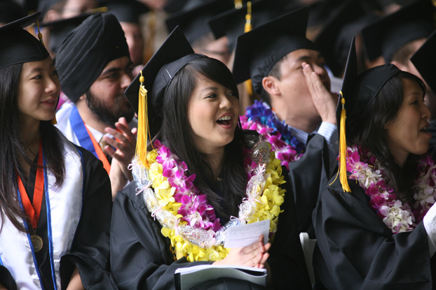 Closeup of happy graduates