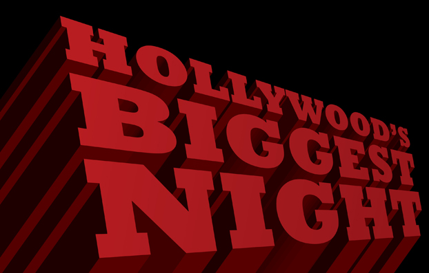 stylized words “Hollywood's Biggest Night” in red on black background