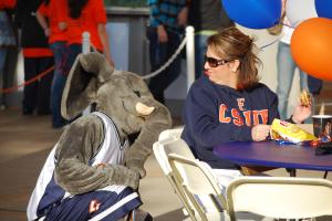 Tuffy entertains the diners during last year's homecoming tailgate.