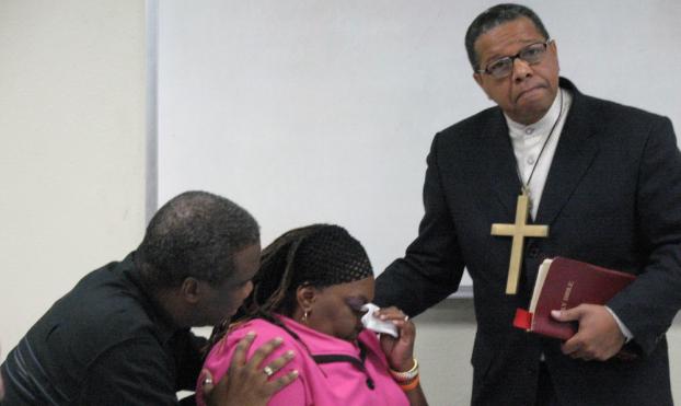 Members of African-American Living Room Group performing Austin Nation's play "We're All God's Children."