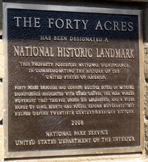 The National Historic Landmark plaque placed at The Forty Acres.