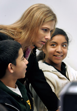 Student teacher Sohayla Meknat Lajevardi with students.