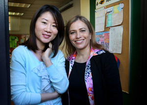 Brookhurst master teacher Susie Min stands beside student teacher Sohayla Meknat Lajevardi