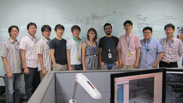 Cinthia Padilla surrounded by her fellow researchers at Seoul National University.