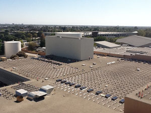 overhead shot of the Clayes Performing Arts Center roof.