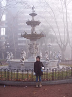 Doreen posing in front of a fountain in Montevideo