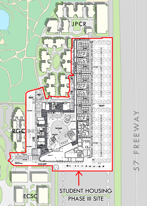 Overhead map view of proposed construction of new student housing