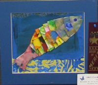 Mixed media art of a leaping fish
