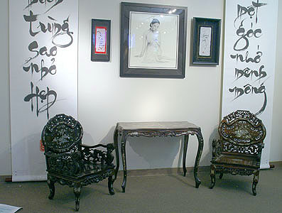 Inlaid Chairs and Table with Scrolls