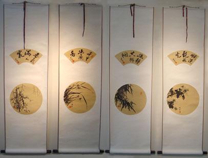Four hanging scrolls with ink paintings