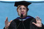 Alumna Vicki Vargas speaking at commencement