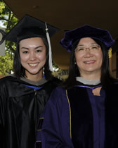 Graduate Hiromi Motozuka poses with Outstand Professor Stella Ting-Toomey before ceremonies begin