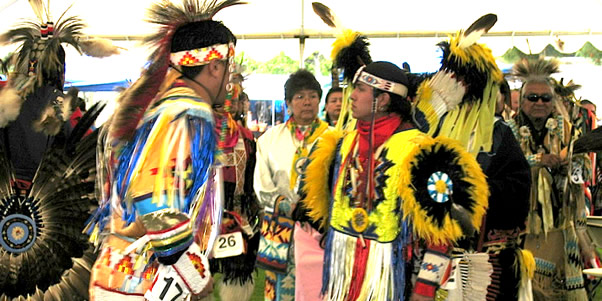 Native American performers during the annual spring Powwow event.