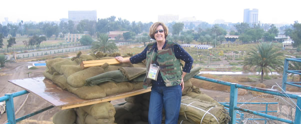 Eileen Padberg at a rooftop bunker in Baghdad.