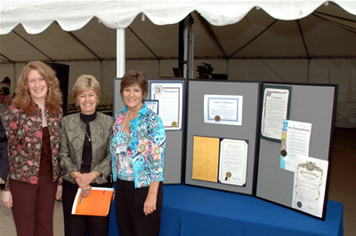 Lynne Matallana, president of the National Fibromyalgia Association; Roberta Rikli, dean of the College of Health and Human Development; and C. Jessie Jones, professor of health science and director of the university’s Fibromyalgia Research and Education Center