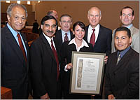 Inter-Tel founder and CEO Steven G. Mihaylo with dignitaries from CSUF