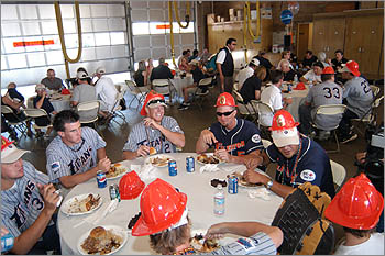 Titans baseball team members enjoying their lunch