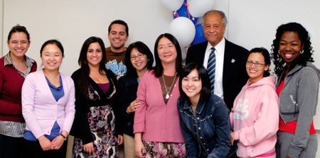 Stella Ting-Toomey with her students and CSUF President Milton A. Gordon